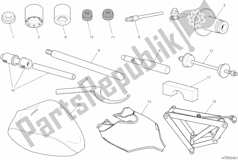 All parts for the Workshop Service Tools (frame) of the Ducati Streetfighter V4 S Thailand 1103 2020